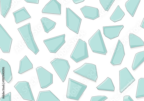 Seamless vector pattern of light blue broken glass fragments on a white background