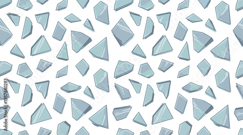 Seamless abstract vector pattern of shattered light blue geometric shards on a white background