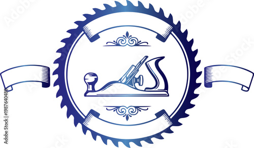 Vintage Saw Blade and Woodworking Hand Plane Vector Logo