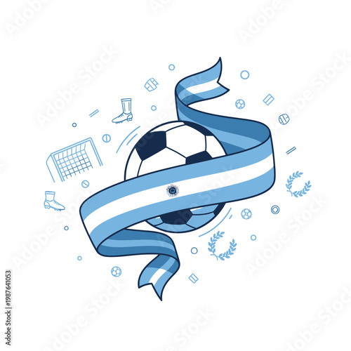 Argentina Football Celebration Banner with Soccer Ball and National Colors