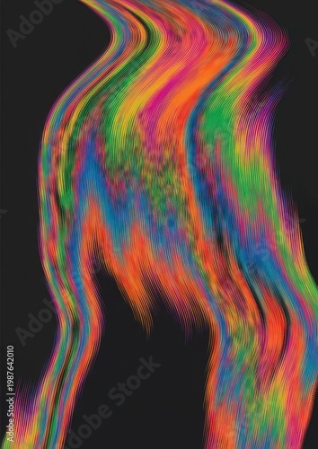 Vibrant multicolored abstract artwork flows dynamically across a dark background