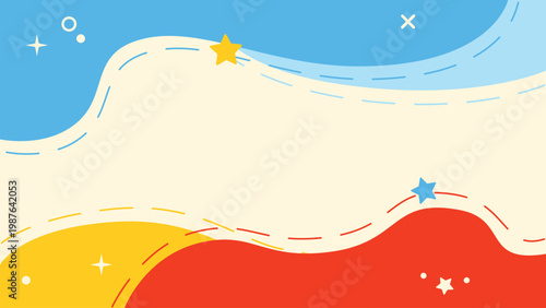 Colorful background. Trendy abstract colorful background. Simple geometric shapes. Lines and waves. Design elements for social media template, blog post, card.  Vector illustration. 