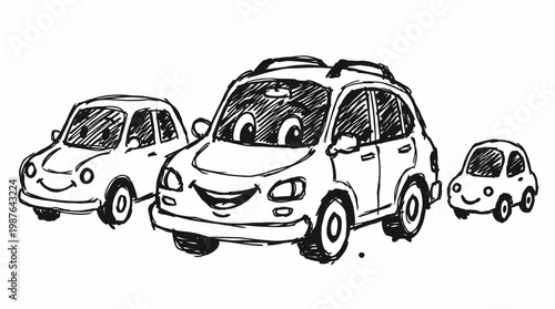 Cartoon cars smiling vehicles transportation concept