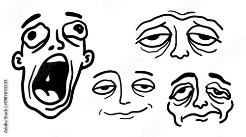 Cartoon faces expressions set