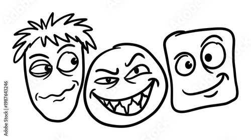 Cartoon faces expressions emotions concept