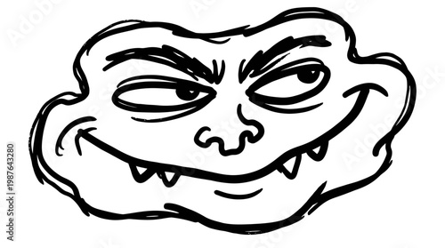 Cartoonish face with mischievous expression