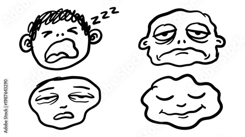 Emotions illustrated faces expressions tired sad happy