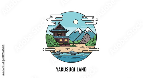 Yakusugi Land Japan Landscape Vector Illustration with Mountains