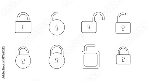 A set of various padlock icons in a minimalist line art style for security and protection concepts