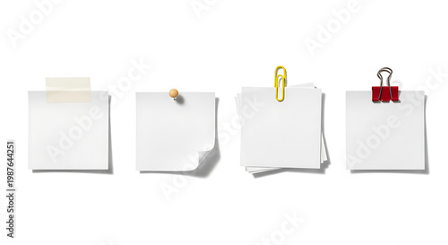Wallpaper Mural Set of four blank white paper notes with different office fasteners Torontodigital.ca