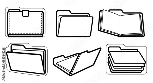 A set of minimalist folder icons in a flat design style