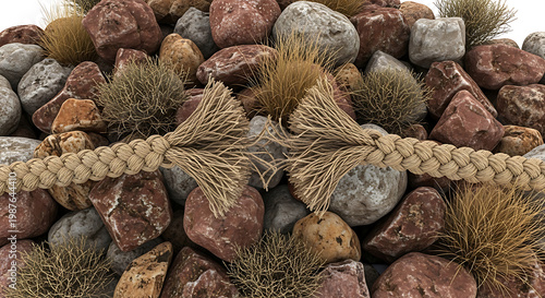 Wallpaper Mural Frayed rope breaking apart over textured stone and dried plant background Torontodigital.ca