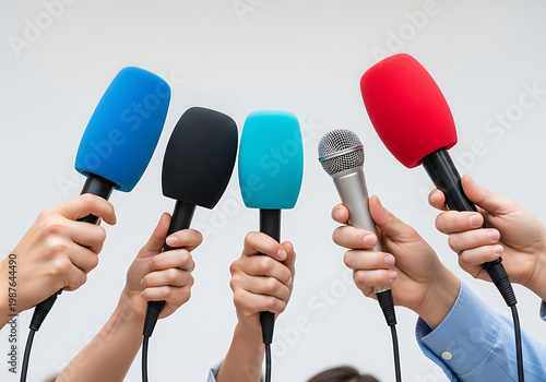 Wallpaper Mural Multiple colorful professional microphones held by reporters for press interview Torontodigital.ca