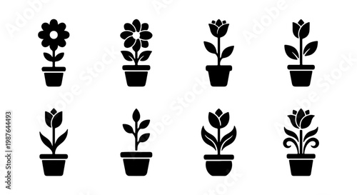 Flower pot plant vector illustration collection for garden and home decor design elements