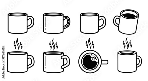 A set of minimalist coffee cups in a simple line art style