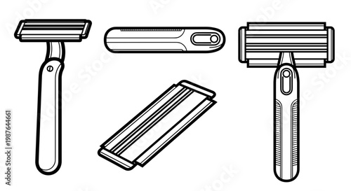 A set of razor illustrations in various views and styles