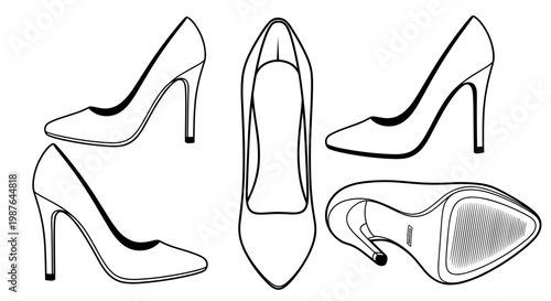 A set of high-heeled shoes in a minimalist line art style