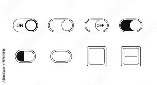 A set of toggle switch icons in various designs and states
