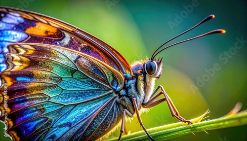Vibrant Butterfly on Green Leaf Closeup.