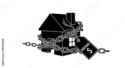 House in Chains with Mortgage Tag Concept Vector Illustration