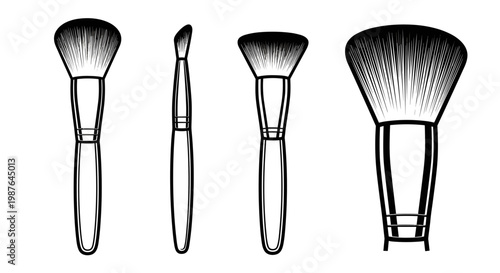 A set of makeup brushes in a simple line art style