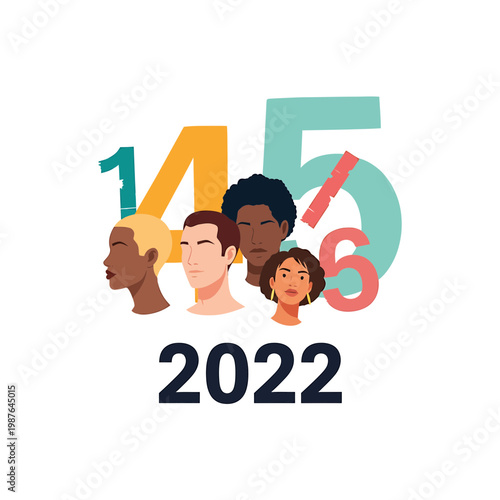 Diverse People Portraits with Numerical Data for 2022 Illustration