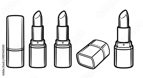 A minimalist vector illustration of lipstick tubes and bullets in various positions