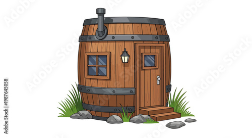 Whimsical Wooden Barrel House Vector Illustration