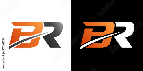 Tableau sur toile Modern 3D abstract letter BR logo design featuring bold orange and black colors