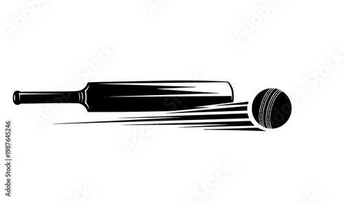 Dynamic Cricket Bat and Ball Motion Trail Silhouette Vector for Sports Banner Design