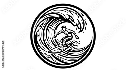 Surfer riding wave illustration vector graphic