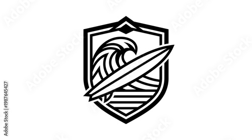 Wave and surfboard emblem design
