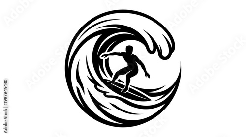 Surfer riding wave silhouette vector illustration