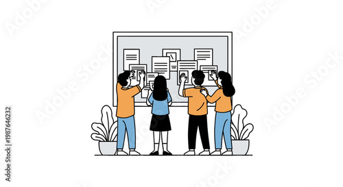 Creative business team brainstorming and planning on office board