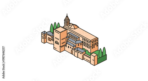 Isometric Illustration of Alhambra Palace in Granada Spain