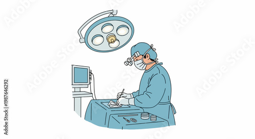 Surgeon performing medical operation in hospital illustration