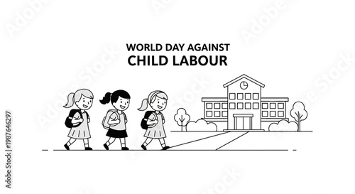 World Day Against Child Labour illustration of kids walking to school