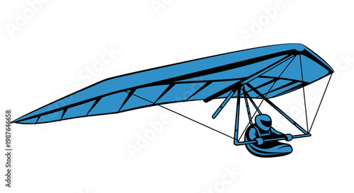 Blue Hang Glider Vector Illustration Isolated on White