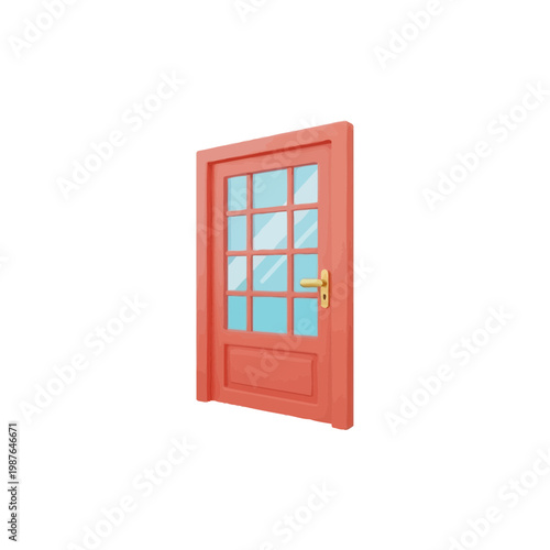 Isolated Red Front Door with Glass Panes Vector Illustration