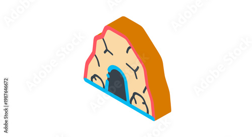 Isometric Stone Cave Entrance Vector Illustration