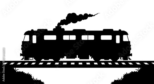 Locomotive Train Silhouette on Railway Tracks Vector Illustration