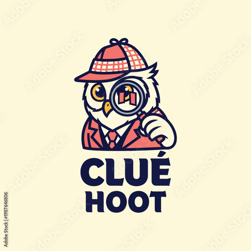 Cartoon owl detective logo with magnifying glass and deerstalker hat.