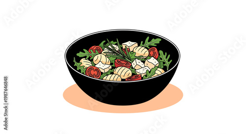 Fresh Gnocchi Salad with Cherry Tomatoes and Arugula Illustration