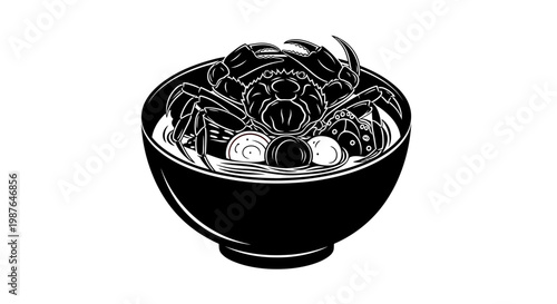 Seafood Crab Ramen Bowl Vector Illustration