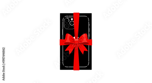 New Smartphone Box with Red Ribbon Gift Vector Illustration