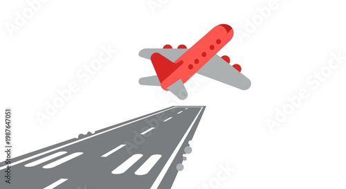 Red Airplane Taking Off from Runway Flat Vector Illustration, Aviation and Travel Concept