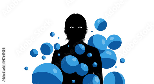 Minimalist Silhouette of Person with Blue Spheres Vector Illustration