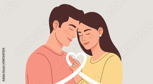 Tender moment between young loving couple.