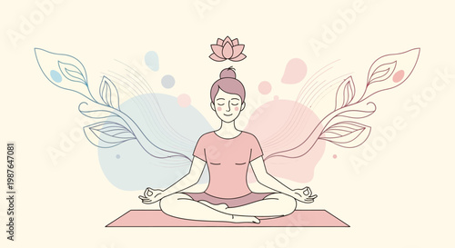 Woman meditating in lotus position peacefully.
