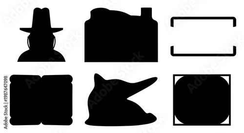 Set of Minimalist Black Silhouettes and Abstract Icons